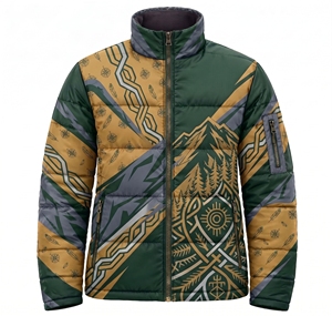 Chaqueta acolchada unisex personalizada con sublimación, para invierno, cálida, en azul cobalto, azul real y negro, con estampado de ondas, cortavientos, acolchada, estilo urbano. - Product Image 3