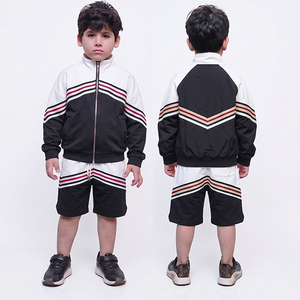 High Selling Custom Logo Multi Lines Black White Kids Nylon Wind Breaker <b>Sets</b> Suit For Summer Outwear Streetwear Jackets Shorts - Product Image 1