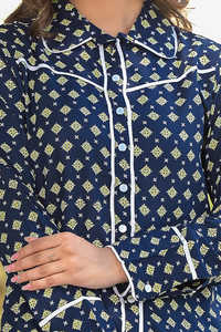 Ensemble de vêtements d'été pour femmes à imprimé géométrique en rayonne bleue, doux et confortable, pour le sommeil et les loisirs, vente en gros - Product Image 5