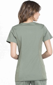Blouse de travail vert olive pour femme, col en V, avec liens latéraux et poches, uniformes d'hôpital - Product Image 2
