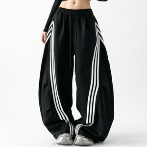 Custom Cotton Breathable Sweatpants Baggy Joggers Plus Size Casual Women's Wide Leg Pants Streetwear Stripe <strong>Trousers</strong> for Women - Product Image 3