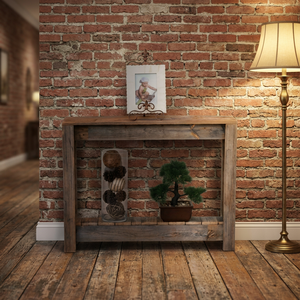 Mesa Consola Rústica de Madera Maciza con Estante de Almacenamiento, Acabado Antiguo Hecho a Mano, Mueble para Sala de Estar, Decoración para Entrada - Product Image 6