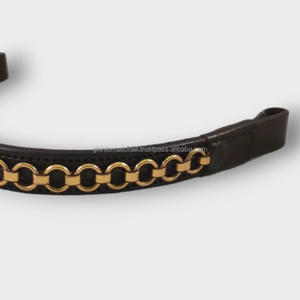 Banda de cejas de caballo de cuero inglés negro y marrón Habana hecha a mano de excelente calidad con cadena de eslabones de latón decorativa personalizada - Product Image 3