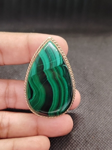 Natural Malachite Oval Bezel Setting Brass Groove Pendant | Handmade Gold Plated Gemstone Pendant | Women's Wedding Custom - Product Image 4