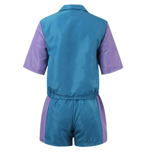Ensemble de shorts sportifs pour femmes avec blocs de couleur, col rabattu zippé, manches courtes, tenue en satin deux pièces, vêtements de printemps et d'été - Product Image 4