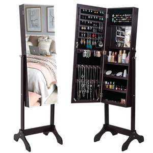 Adjustable Dark Brown Full Mirror 4-Layer Wooden Floor Standing <b>Jewelry</b> Storage <b>Cabinet</b> Inner Mirror <b>Jewelry</b> Organizer-YS - Product Image 4