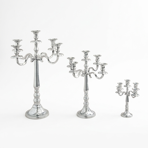 Silver Shiny Metal 5 Arms Candelabra Floor & Tabletop Standing Wedding Party Decorative Handmade <b>Candlestick</b> Holder for Sale - Product Image 1
