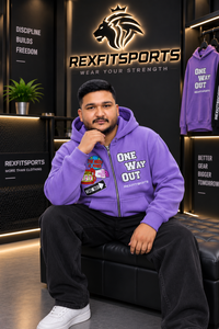 REXFITSPORTS 2026 Sweat-shirt à capuche entièrement zippé violet personnalisé, motif streetwear, en molleton de coton, avec logo personnalisé, vente en gros - Product Image 4