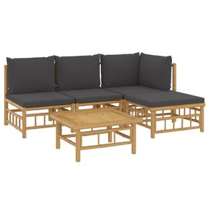 Ensemble de salon de jardin gris foncé avec structure en bambou naturel et coussins - Product Image 3