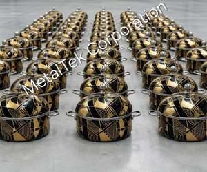 Olla de Acero Inoxidable de Lujo con Diseño Único en Negro y Dorado, Cazuela Aislada con Diseño Meena, Plato para Servir, Decoración Moderna para Mesa - Product Image 6