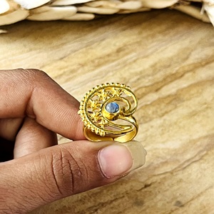 Bague Cocktail Étoile en Laiton Plaqué Or 18 carats avec Kyanite Céleste, Design Unique, Style Bohème Croissant, pour Femme, Vente en Gros/OEM/ODM - Product Image 2
