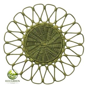 Blue Floral Rattan Placemat Handwoven <b>Table</b> <b>Mat</b> for Coastal Boho Farmhouse Dining Room Kitchen Decoration - Product Image 1