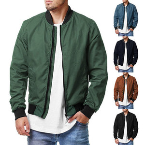 Veste bomber légère en toile olive unie pour homme Econex Sports, col montant, fermeture éclair, coupe-vent décontractée en polyester - Product Image 6