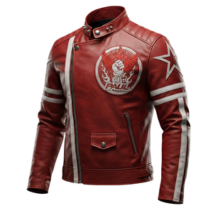 Blouson de motard en cuir rouge pour homme Paul Phoenix, style cosplay, avec broderie étoile et bandes de course, vente en gros, usine OEM - Product Image 1