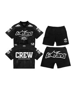 Ensemble de maillot de football américain personnalisé coupe ample en maille avec logo, numéro et lettres imprimés, short d'été, maillot de football rétro - Product Image 1