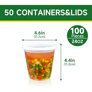 50 Set di Contenitori per Alimenti da Asporto in Plastica Senza BPA da 24 oz con Coperchi, Ciotole per Conservazione Alimenti - Product Image 2