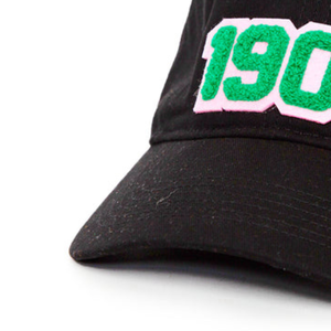 <b>Black</b> Embroidered 1908 <b>Baseball</b> <b>Cap</b> with Green Pink Lettering Patch Adjustable Back Strap Curved Visor Casual Everyday Sports - Product Image 2