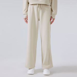 Pantalon de survêtement tricoté taille haute pour femme, coupe ample, couleur unie, avec cordon de serrage, style décontracté automne - Product Image 2