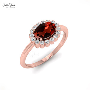 Hot Selling Mozambique Garnet <b>Ring</b> 7x5mm Oval Cut Gemstone with Diamond Halo <b>Ring</b> in 14K Fine Gold OEM/ODM Wholesale Supplier - Product Image 1