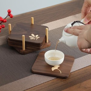 Ensemble de sous-verres en bois, design feuille, antidérapant, durable, diamètre 300 mm, sous-verres modernes pour la protection des tasses à thé, maison, restaurant - Product Image 1