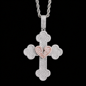 Beautiful Design White Gold Moissanite Diamond Cross Pendant Hip Hop Broken Heart Cut Design and <b>Rope</b> <b>Chain</b> Man's Jewelry - Product Image 1