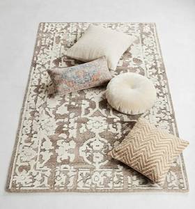 Tapis d'appoint texturé tufté à la main |   Tapis fait main en poils coupés blancs et en poils bouclés beiges pour la décoration moderne de la maison et du salon - Product Image 3