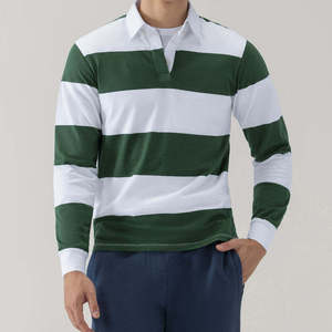 Suéter a rayas de primera calidad para hombre, camisa retro de rugby polo de manga larga para hombre, camisa de rugby de algodón tejida con logotipo personalizado para hombre - Product Image 3