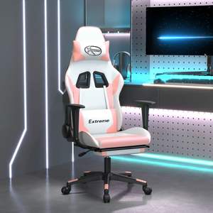 Silla de Juego de Piel Sintética Blanca y Rosa con Base de Madera Contrachapada y Espuma Metálica - Asiento Duradero y Elegante para Gamers - Product Image 1