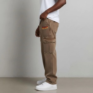 <b>Men's</b> Green Ripped Wide Leg <b>Jeans</b> High Waist Distressed Cotton Street Style Pants With Logo On Right Leg Autumn Wear - Product Image 4