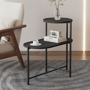 Black Wooden 2-Tier Oval End <b>Tables</b> with Storage Tray <b>Round</b> Coffee <b>Table</b> and <b>Small</b> <b>Side</b> <b>Table</b> for Living Room Console <b>Tables</b> - Product Image 1