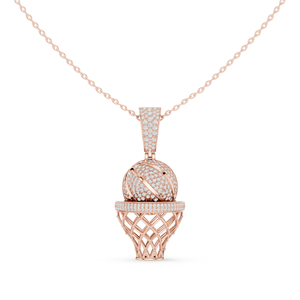 Colgante de Baloncesto de Oro Rosa de 14K con Diamante Cultivado en Laboratorio, Corte Brillante Redondo, Joyería Deportiva, Regalo - Product Image 3