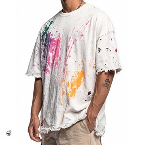 Camisetas de Hombre Oversize de Manga Corta de Secado Rápido, Estilo Urbano Moderno, de Algodón Jersey, Color Liso, Cuello Redondo, Lavado y Desgastado - Product Image 6