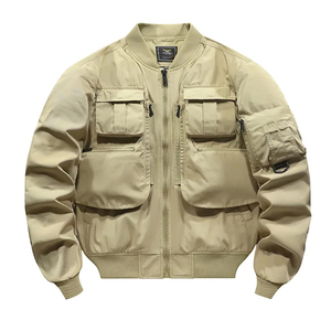 Chaqueta Bomber Beige con Capucha en Oferta, Chaqueta Casual Cortavientos con Cremallera, Chaqueta Gruesa de Lona, Ropa de Abrigo de Color Sólido, Chaquetas de Corte Regular - Product Image 6