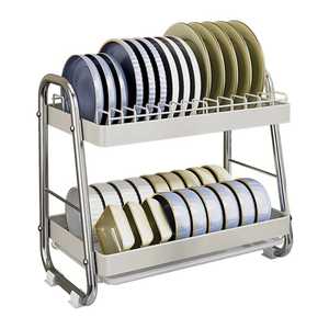 Escurridor de Platos de 2 Niveles de Acero Inoxidable, Organizador de Cocina con Bandeja de Goteo Extraíble, Ahorra Espacio, para Platos, Tazones y Tazas - Product Image 1