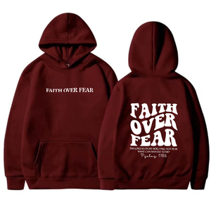 Sweat à capuche Faith Over Fear unisexe en coton blanc imprimé, pull décontracté pour l'automne - Product Image 3