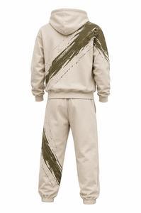 Ensemble de survêtement personnalisé pour homme avec capuche, imprimé effet pinceau, manches longues, vêtements de sport décontractés avec pantalon à cordon de serrage, survêtement homme avec logo personnalisé - Product Image 3
