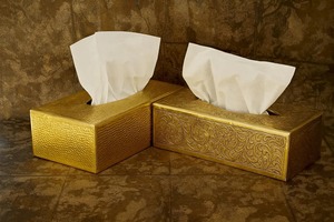 Gold Metal Tissue Box <b>Vintage</b> Design Engraved Pattern Stylish Functional Addition for Dining <b>Tables</b> <b>Side</b> <b>Tables</b> and Events Setup - Product Image 5