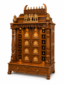 Sri Venkateswara Swami Teak Wood <b>Mandir</b> for USA Homes Large Wooden Pooja <b>Mandir</b> with Lotus Carved Doors Solid Wood Puja Ghar - Product Image 2