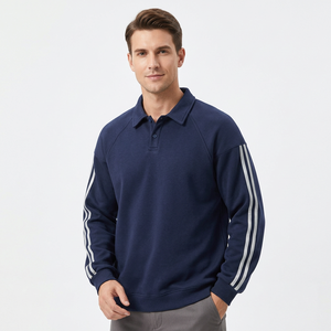 Men's Navy Blue Quarter <b>Zip</b> Sweatshirt Regular Fit Solid Casual Stand Collar Cotton Fleece Anti-Pilling Jacket Autumn Wear - Product Image 6
