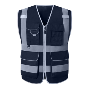 Gilet de sécurité réfléchissant haute visibilité unisexe en polyester noir avec poches et fermeture éclair - Product Image 3