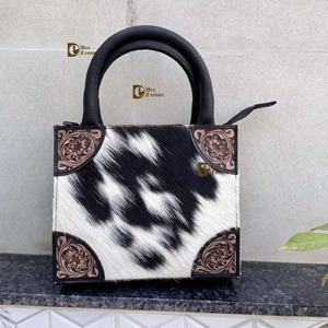 Western Pattern Cowhide Leather Shoulder Bag Hand Tooled Real Leather Gypsy Boho Vintage <b>Small</b> Size Handmade Handbag - Product Image 1