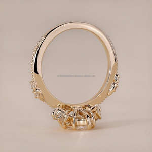 Anillo de Diamantes de Lujo con Corte Marquesa Cultivado en Laboratorio, con Piedras Laterales Decorativas, Oro Sólido de 10K, 14K o 18K, Joyería Romántica de Compromiso para Ella - Product Image 2