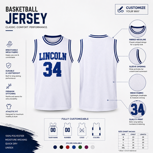 Camiseta de Baloncesto Lincoln 34 Blanca de Malla sin Mangas con Cuello Redondo para Hombre Adulto, Transpirable, Estampada y Sublimada, Ropa Deportiva al por Mayor - Product Image 4