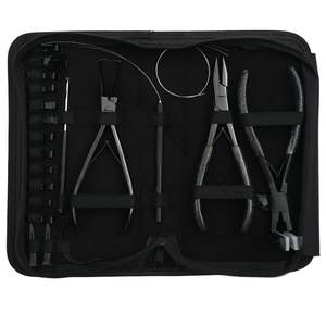 Kit d'outils pour extensions de cheveux noirs avec pince à extensions de 7 pouces, pince à micro-perles, pince à sertir et à retirer les micro-perles, et outils à boucle. - Product Image 1