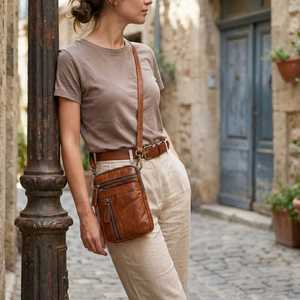Women Genuine <b>Leather</b> <b>Soft</b> Crossbody <b>Bag</b> Men's Luxury Classic Flap Closure Durable Design Brown Color Large Capacity Business Us - Product Image 4