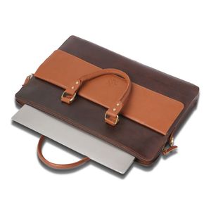 Sac à dos professionnel en cuir véritable bicolore, luxueux, élégant et durable, avec fermeture à poignée - Product Image 3