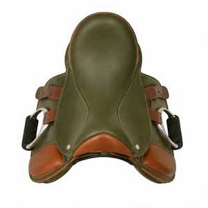 Silla de montar inglesa de cuero verde oliva y marrón, hecha a mano, de cuero genuino para equitación. - Product Image 6