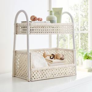 ตะกร้าหวายเก็บของสองชั้นสุดหรู ตะกร้าเก็บของตกแต่ง ตะกร้าจัดระเบียบหวายธรรมชาติ เหมาะสำหรับเก็บของในห้องน้ำ - Product Image 3