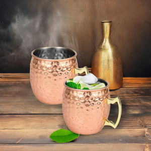 Premium Hammered Copper Mule <b>Mugs</b> <b>Set</b> Pure Moscow Mule Cocktail Cups Brass Handle Handmade Gift <b>Set</b> Home Bar Kitchen Autiraz - Product Image 2