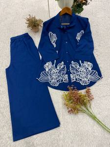 Nuevo Conjunto de Diseño para Mujer, Ropa de Fiesta Bordada, Conjunto de Cordón de Algodón y Mezclilla, Listo para Usar, de Secado Rápido, Elástico, Reversible, Sin Arrugas - Product Image 3